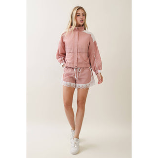 Colette Lace Detail Windbreaker Set in Kelly Green