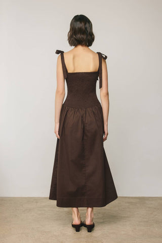 Tie Shoulder Navy Drop Waist Smocked Dress