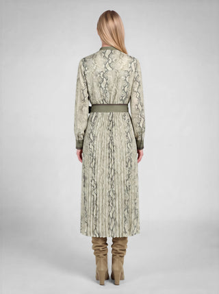 Serpentine Snakeskin Printed Pleated Shirt Midi Dress – view 5 – Into The Palms