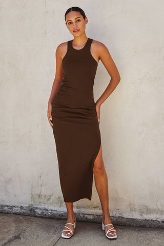 Alvaro Ribbed Racerback Ruched Midi Dress
