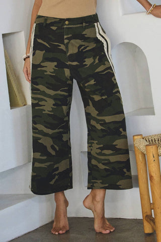 Camo Printed Denim Cropped Pants