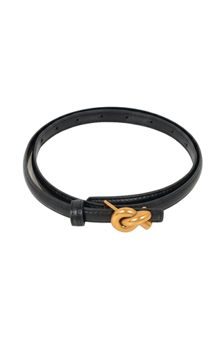 Slim Leather Belt with Knot Buckle and Polished Gold Detail