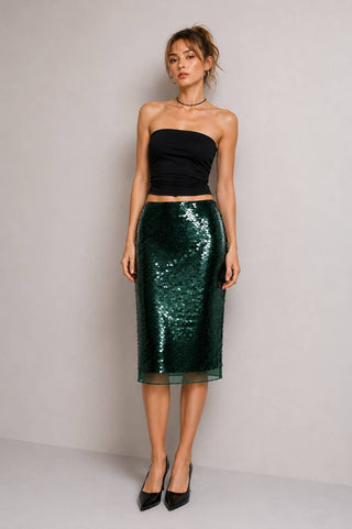 SEQUIN LACE TRIM MIDI SKIRT - PREORDER