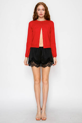 Satin Lace Trim Lounge Shorts