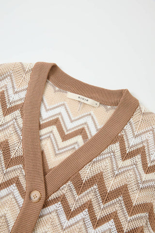 Rosé Riviera Knit Set - Geometric Pattern Knit Cardigan & Pants Set