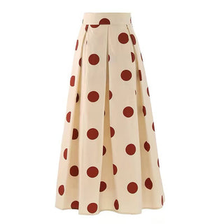 Vintage Polka Dot Cotton High Waist Midi Skirt