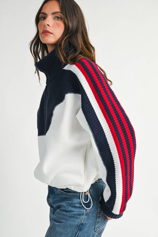 Varsity Stripe Half Zip Pullover Sweater