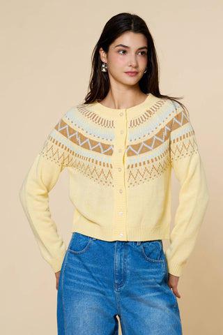 Faire Isle Pattern Button Down Cardigan Sweater