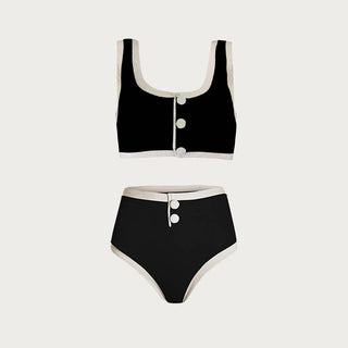 Contrast Trim Bikini Top and Bottom Set
