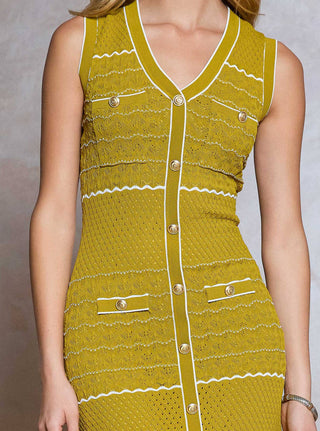 Gold Button Sleeveless Knit Dress