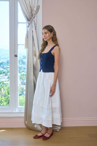 Portofino Mixed Media Button Midi Dress