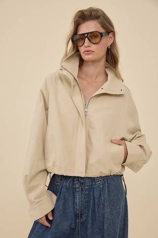 Leighton Stand Collar Drawstring Cotton Jacket