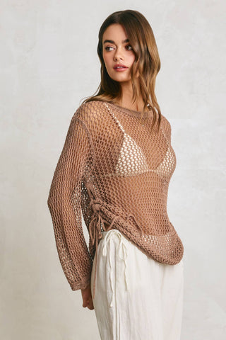 Sami Ruched Side Long Sleeve Open Knitted Top