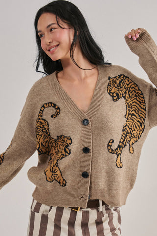 Tiger Jacquard Knit Sweater Cardigan