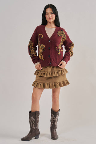Tiger Jacquard Knit Sweater Cardigan