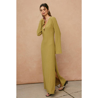 Ecru Escape Gold Trim Bell Sleeve Maxi Dress
