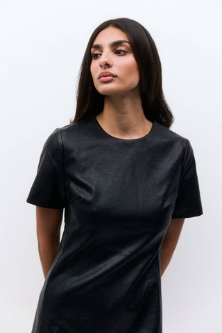 The Rebekah Dress | Pleather Short Sleeve Mini Dress