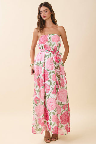 Peony Palm Dress with Convertible Scarf
