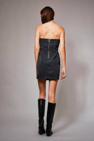 Marquise Mini Denim Dress - Washed Black or Dark Wash Blue
