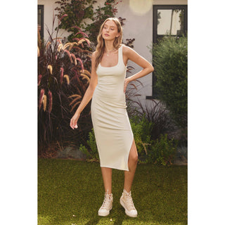 Remember Me Ribbed Knit Square Neck Bodycon Midi Dress