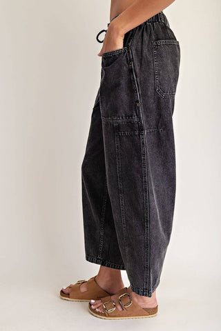Washed Black Barrel Jeans