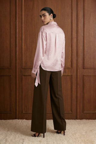 Downtown Crinkled Satin Wrap Tie Blouse