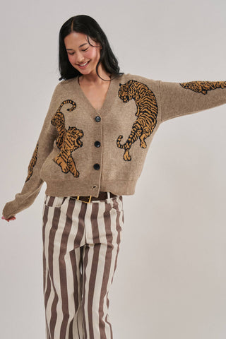 Tiger Jacquard Knit Sweater Cardigan