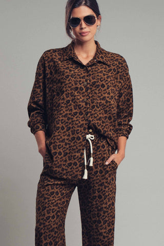 Midnight Night Safari Leopard Print Set–Oversized Button-Up Shirt & Relaxed Pants