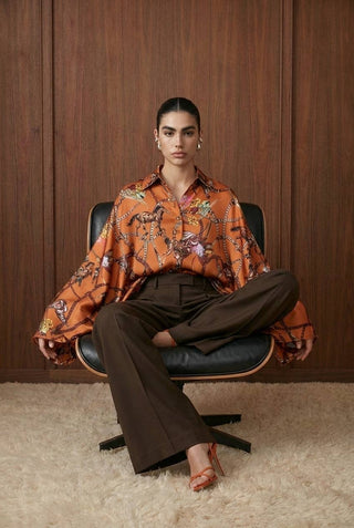 Wild Horses Draped Equestrian Satin Blouse