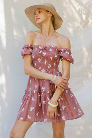 Rosette Bloom Embroidered Mini Dress