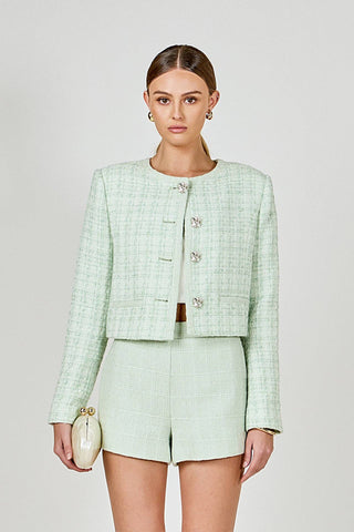 Lemi Tweed Jewel Buttoned Combo Jacket
