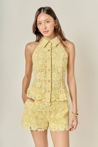 Floral Lace Halter Top & Shorts Set