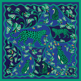 Double Sided Silk Scarf Of Leopards In The Verdant Wild