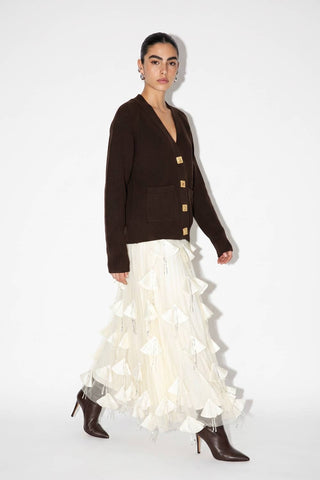 Sculptural Hardware Ribbed Knit Cardigan