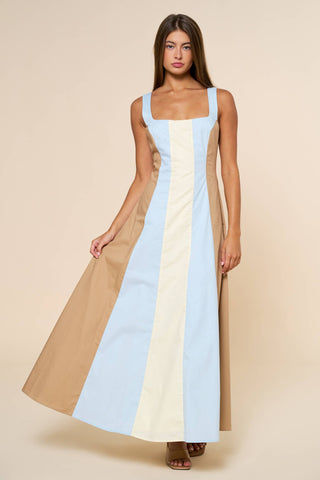 Color Block Square Neck Sleeveless Maxi Dress