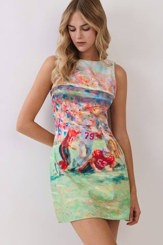 Game Day Abstract Football Print Open Back Mini Dress