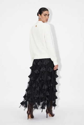 Sculptural Hardware Ribbed Knit Cardigan
