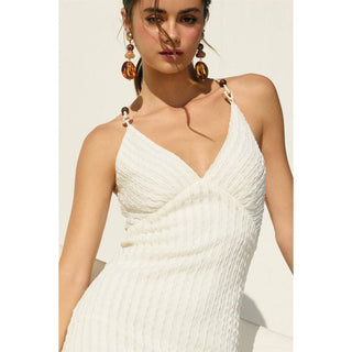 Elysian Whisper Lace and Wood Maxi Dress – full length view – Into The Palms boutique