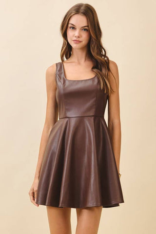 Celine Faux Leather Scoop Mini Dress