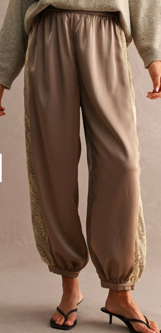 Noir Chantilly Satin and Lace Pants