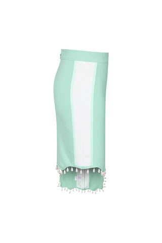 Front Row Pearl Embellished Asymmetric Midi Skirt & Top Set