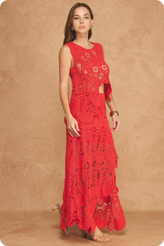 Solara Sands Asymmetric Scalloped Crochet Top And Skirt Set