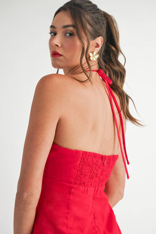 Ruffle Halter Maxi Linen Dress