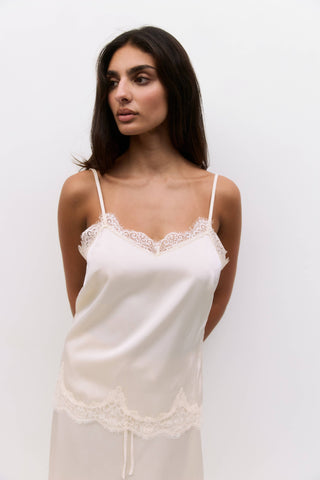 Gabrielle Cami Top | Loose Satin Lace Tank Top