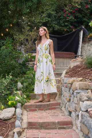 Limone Giardino Midi Dress – back view – Into The Palms boutique