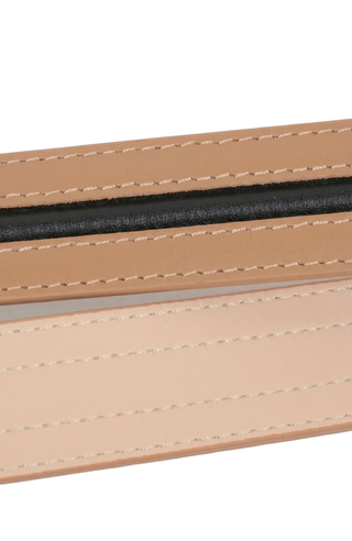 Leather Belt with Gold D Buckle and Contrast Edge Detail