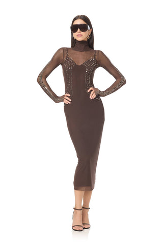 Shailene Studded Mesh Dress - Espresso by AFRM