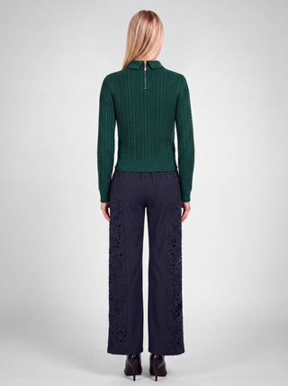Embellished Collar Cable Knit Sweater