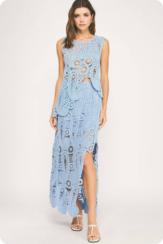 Solara Sands Asymmetric Scalloped Crochet Top And Skirt Set