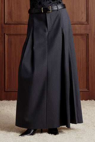 Belted Woven A-Line Maxi Skirt